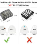 Vacuum Filter Replacement Kit For Shark Powered Lift Away DLX NV580 Series NV581 NV581Q NV585 NV586 size chart with check marks