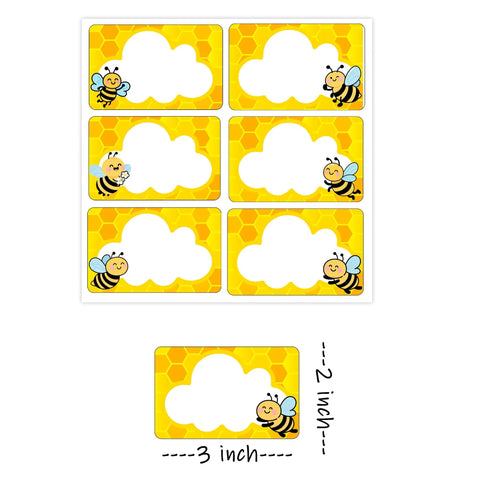 Bee Name Tag Stickers Pack 180 Pcs 2x3 Inch Self Adhesive Honeycomb Themed Name Labels with Cute Bee Design on Yellow Background