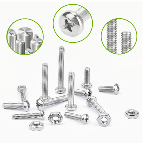 Assorted 750-Piece Bulk Metric M1 to M1.7 Stainless Steel Phillips Pan Head Small Machine Screws Kit displayed with close-up inserts.