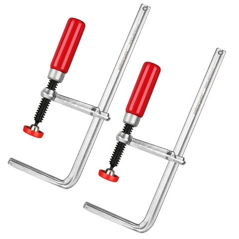 Quick Screw Guide Rail Clamp Set for MFT and Guide Rail Systems, Opens to Seven and Seven Eighths Inches, Throat Depth Two and Three Eighths Inches, Delivers Up To Five Hundred Thirty Lbs Clamping Power, 2 Pack for Solid Lockdown Precision.