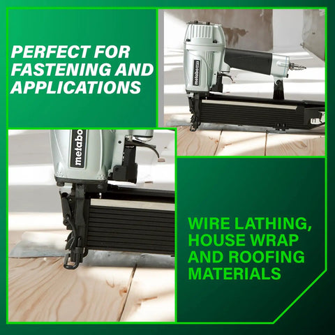Wide Crown Pneumatic Stapler For Fast Framing And Lathing Projects Lightweight 16 Gauge Nailer on wooden surface