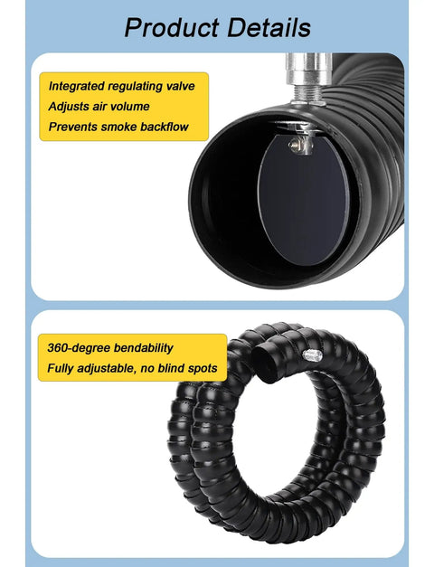Integrated regulating valve and flexible tubing of Rock Solid Flex Arm Fume Extractor for Welding Smoke Absorption Soldering Dust Collection.