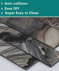 Close-up of Peel And Stick Backsplash Tiles For Kitchen And Bathroom, 10 Piece PVC Self Adhesive Wall Tile Set, dark colorful design.