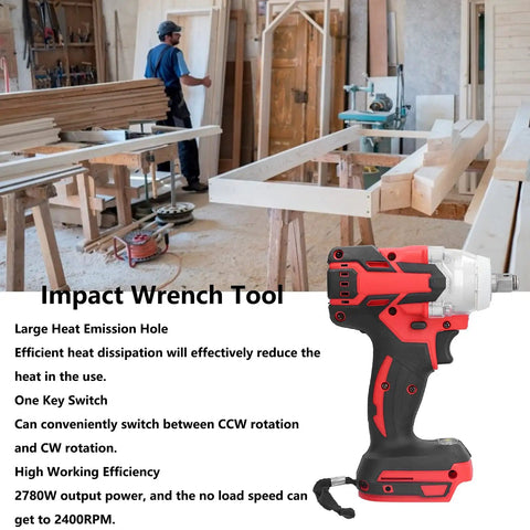 Cloimei 18 V Brushless Cordless Impact Wrench With 1/2 Inch Chuck, 250 Nm Torque, Fast 2400 Rpm Speed For Car Repair And Construction Sites on a workbench.