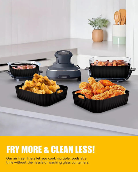 Three Piece Square Silicone Air Fryer Liners Set For 5 To 8 Quart Models Compatible With AF141 AF181 Grills AG301 EG201