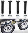 Heavy Duty Trailer Leaf Spring Shackle Bolts With Lock Nuts For Snug Fit on a display with black bolts and chrome lock nuts.