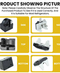 Side, top, bottom views of QP2-4r7 Refrigerator Starter Relay and Overload Protector Kit Dope Upgrade for Mini Fridges shown in six images.