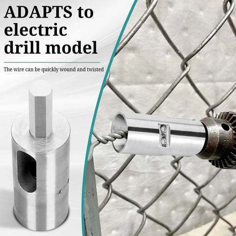 High Tensile Wire Easy Twist Tool For 9 Gauge Drill Chuck used on chain link fence with fence tie inserted