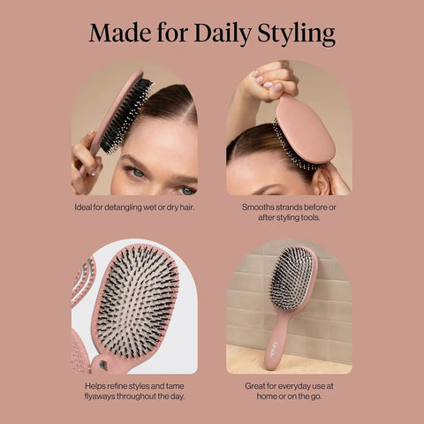Smooth And Polish Dope Dual Bristle Hair Brush For Detangling And Shine With Vegan Boar And Nylon Bristles on terracotta background