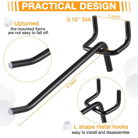 100 Pack Stainless Steel Pegboard Hooks, 4 Inch Black Wall Mount Pegboard Hangers For Garage Storage And Tool Organization, Heavy Duty, Close-up View