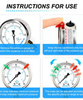 MEANLIN 0–60 psi glycerin-filled stainless steel pressure gauge, 2.5-in dial, 1/4 in NPT, lower-mount installation guide.