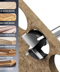 Heavy Duty Six Piece Forstner Drill Bit Set With Hex Shank And Tungsten Carbide Tips For Precision Wood Hole Cutting In 40 To 80 Millimeter Ranges Built Like A Tank And Smooth As Silk cutting through various types of wood boards.