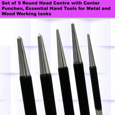 Set Of 5 Round Head Center Punches For Metal And Woodworking Projects, Handy Precise Marking Tools With Rugged Construction