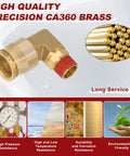 Three Quarters Inch Quick Push To Connect Brass 90 Degree Elbow Union Swivel Fittings DOT Approved Tube OD Three Quarters Inch And Three Eighths Inch NPT Thread Air Brake Line Adapter For Cars Trucks Trailers Pack Of 2, featuring high-quality CA360 brass material and benefits like high pressure resistance and durability.