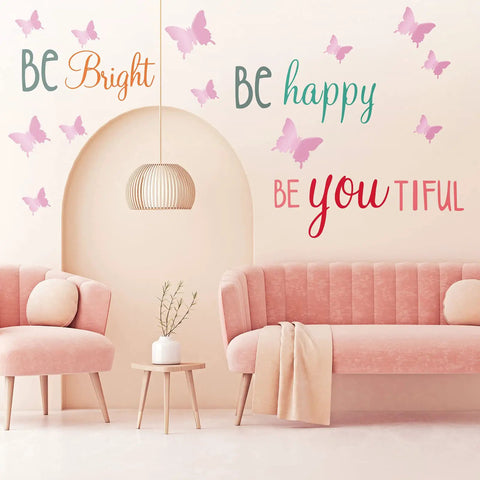 20 Sheets Inspirational Quotes And 3D Butterfly Wall Decals Set For Girls Bedrooms And Living Rooms Pink Pastel Decor on wall