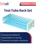 Two Pack Detachable Plastic Tube Rack With 50 Hole Test Tube Holder For Classroom And Lab, Durable Polystyrene, Portable Three Tier Storage Tray