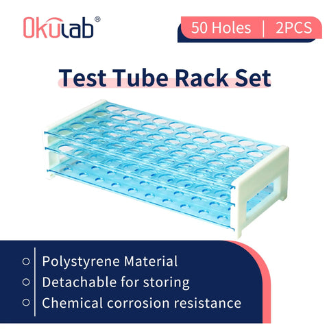 Two Pack Detachable Plastic Tube Rack With 50 Hole Test Tube Holder For Classroom And Lab, Durable Polystyrene, Portable Three Tier Storage Tray