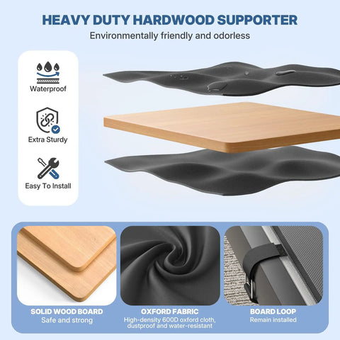 Built Different Queen Size Bunkie Board Rock Solid Eight Millimeter Wooden Mattress Foundation Non Slip Deck displayed with waterproof oxford fabric.