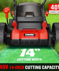 40V Cordless Lawn Mower With 14 Inch Deck, Two 4.0Ah Batteries And Charger, Grass Catcher, Ultra Lightweight At 21 Lbs, Six Height Settings, Battery Powered Mower For Small Yards front view