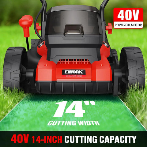 40V Cordless Lawn Mower With 14 Inch Deck, Two 4.0Ah Batteries And Charger, Grass Catcher, Ultra Lightweight At 21 Lbs, Six Height Settings, Battery Powered Mower For Small Yards front view