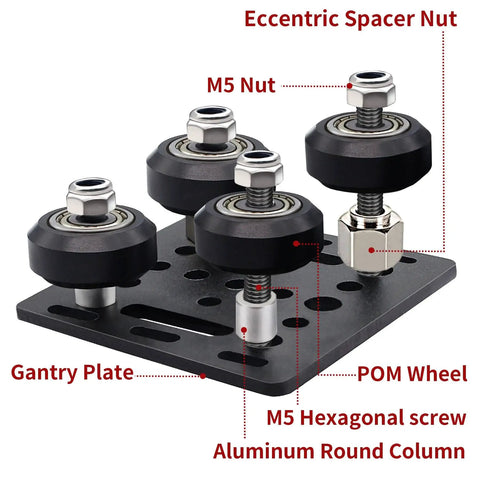 V Slot Gantry Plate Set With POM Wheels For Aluminum Extrusion 2 Pack 3D Printer Accessory, black plate with M5 hardware