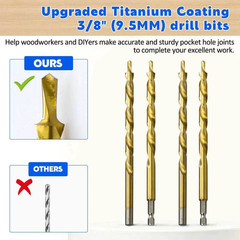Pro Grade Pocket Hole Jig Kit With Dust Collection, Adjustable 15 Degree Holes, All Metal Construction With Titanium Plated Bits
