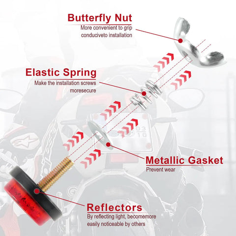 4Pack Reflective Red License Plate Screws With Nuts Springs And Washers High Visibility Fasteners diagram