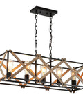 Rustic Wood Pendant Chandelier With Five Lights For Kitchen Island And Dining Room Crafted For Warm Ambience