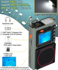 Tiny But Mighty Shortwave Radio With 7 Backlight Colors, showing features like USB port, SD card slot, and flashlight.