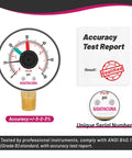 0 To 60 Psi Bar Pool Filter Pressure Gauge With 2 Inch Dial And One Quarter Inch Npt Lower Mount With Accuracy Test Report