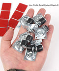 Hand holding Half Inch Mini Swivel Caster Wheels With Steel Top Plate Self Adhesive Nylon Rolling Casters For Furniture And Small Appliances