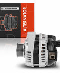 Side view of Reliable 12V 130Amp Alternator For Honda Accord And Acura TSX 2008-2012 2009-2014 2.4L L4 With 7 Groove Pulley CW Rotation S7 Class Replaces 104210-5890 31100-R40-A01 06311-R50-505RM with packaging