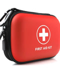 Mini red hard-shell first aid kit with white cross and carabiner clip