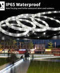 Lit 40Ft LED Rope Lights Dimmable Indoor Outdoor Waterproof 6000K Daylight White displayed in urban setting