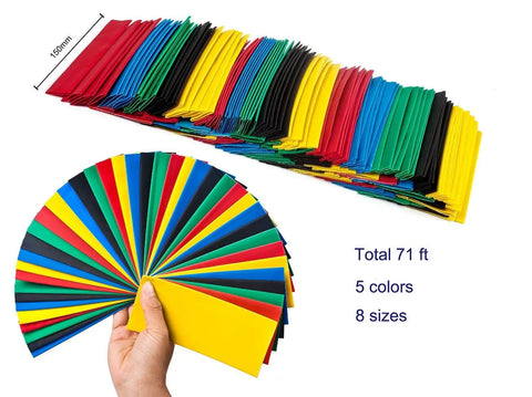 Large Size Heat Shrink Tubing Kit With 145 Pcs And 71 Ft Total Length 5 Colors And 8 Sizes displayed in hand
