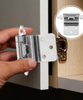 Close-up of a hand installing 8 Pack White Nickel Self Closing Inset Cabinet Door Hinges, Flush Mount Hidden Hardware for kitchen cabinets