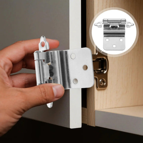 Close-up of a hand installing 8 Pack White Nickel Self Closing Inset Cabinet Door Hinges, Flush Mount Hidden Hardware for kitchen cabinets