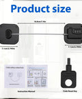 Diagram showing size and components of Kid Safe Fridge Lock With Keyless Combination, Heavy Duty Refrigerator Door Lock, Black.