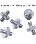 Versatile 21 Piece 1/4 Inch And 3/8 Inch Converter Screw Adapter Kit showing 5 metal 1/4 inch male to 1/4 inch male adapters