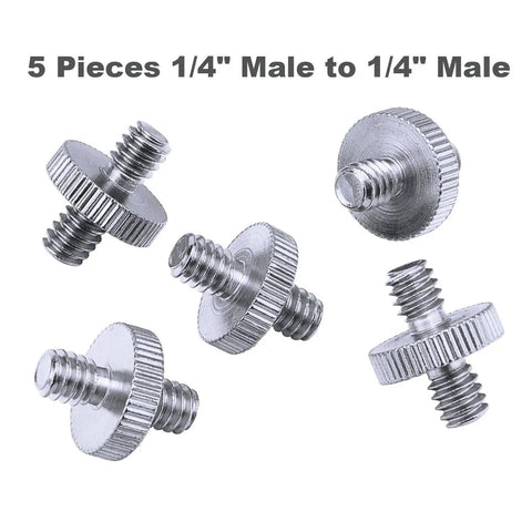 Versatile 21 Piece 1/4 Inch And 3/8 Inch Converter Screw Adapter Kit showing 5 metal 1/4 inch male to 1/4 inch male adapters