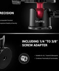 All Purpose Mini Ball Head For Tripods And Monopods 360 Degree Panoramic Rotation With One Quarter To Three Eighths Screw Adapter