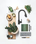 Three-Function Pull-Down Kitchen Faucet With POWERinse Technology Delivers Extra Cleaning Power, Gooseneck Design Highlighted