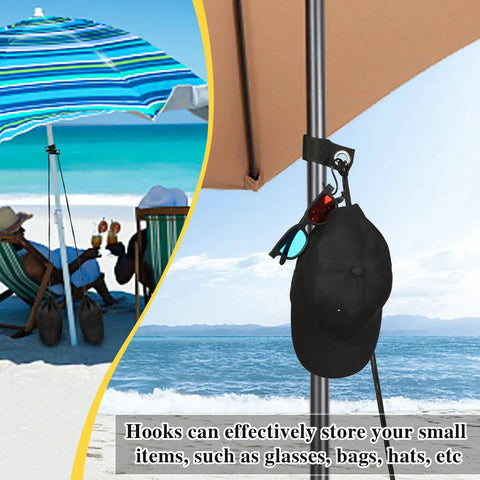Beach umbrella with 2 Pack Large Beach Umbrella Sand Bags Heavy Duty Waterproof Counterweights and S Hooks on stand at the beach