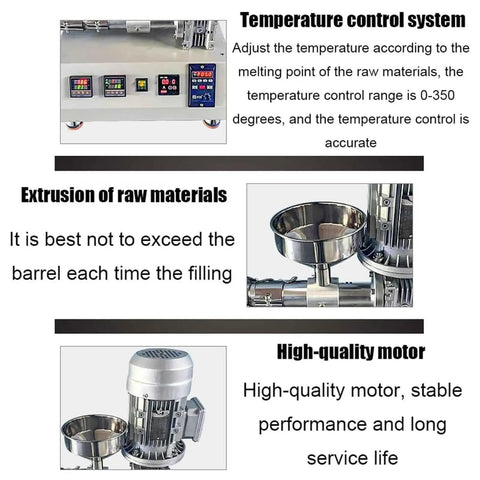 Workhorse Desktop 3D Printer Filament Extruder Maker With Crisp Digital Screen And Hassle Free Pellet Feed System showing temperature control panel.