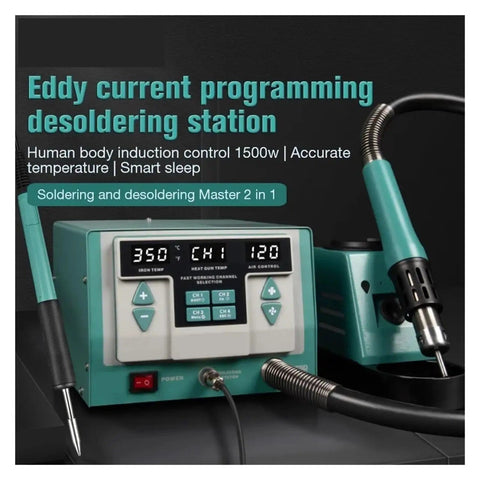 Pro Grade Soldering Iron Station And Hot Air Rework Tool 1500W With Digital Display Lead Free For Phone PCB Repair Includes Nozzle Set