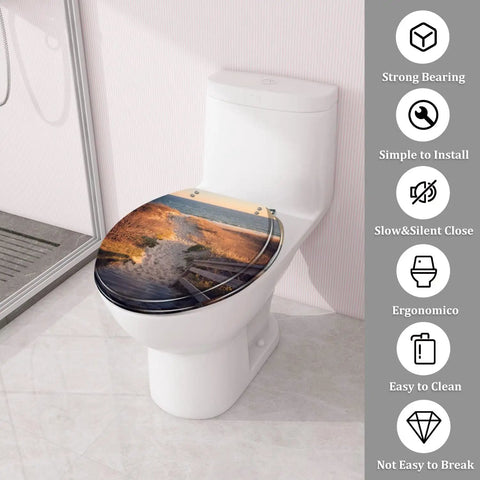 Fresh Coastal Thatched Roof Umbrella Decorative Resin Toilet Seat With Smooth Drop Action And Quick Release Hinges For No Sweat Installs