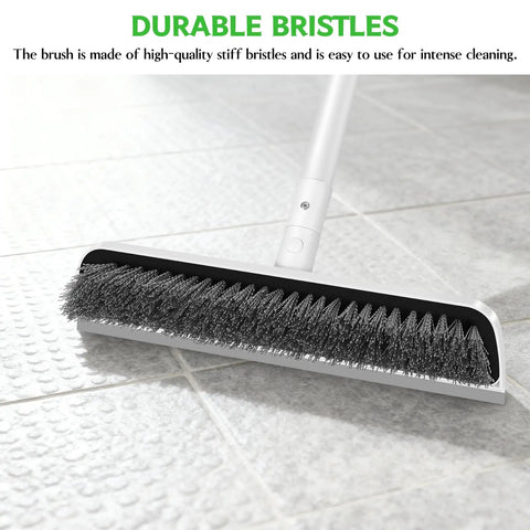 2 In 1 Floor Scrub Brush With Scraper, 48 Inch Adjustable Handle, Stiff Bristles For Tough Grime, Beats Grime On Tile, close-up view