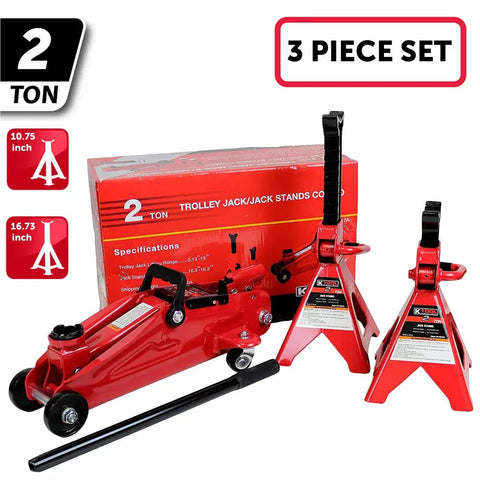 Built Like A Tank 2 Ton Hydraulic Trolley Floor Jack Delivering Smooth 4000 LB Lifts With Matched Safety Stands For Zero Stress Garage Jobs And Serious Daily Mechanic Repairs
