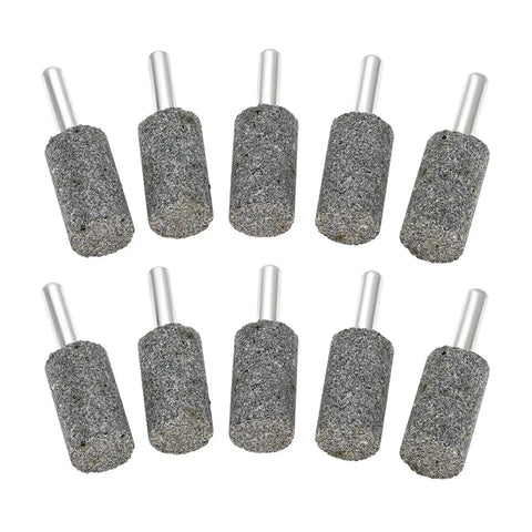 Ten Piece Set Of Sixteen Millimeter Aluminum Oxide Mounted Grinding Stones for Electric Rotary Tools with One Quarter Inch Shank