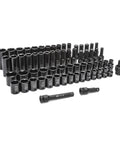 65 Piece 1/2 Inch Drive Impact Socket Set Standard And Deep SAE And MM Off Corner Loading For Less Rounding Black Oxide Finish